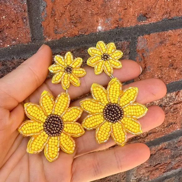 Zara SunFlower Beaded Drop Earrings - Picture 8 of 8